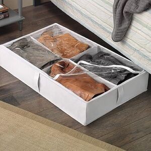 WHITMOR Underbed Boot Storage Bag Clear and White Four Compartment Closet Dorm